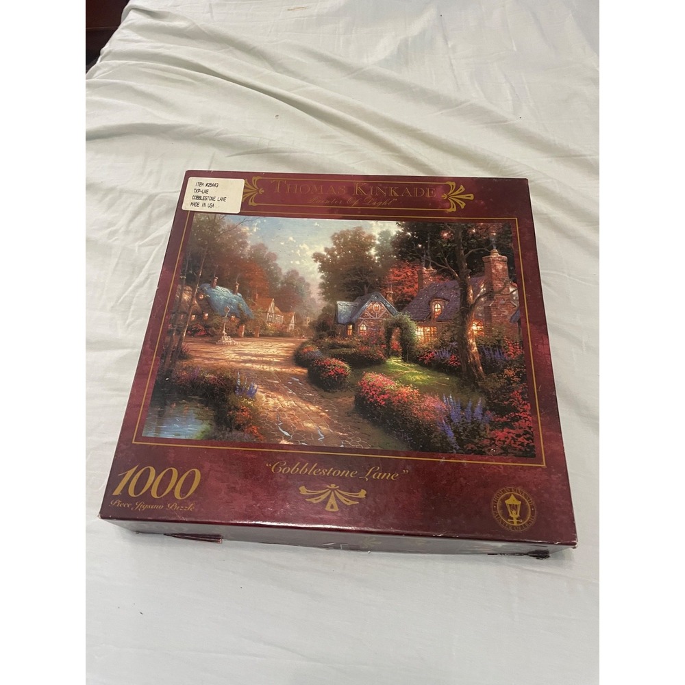 thomas kinkade puzzle "cobblestone lane" 1,000 pc size 27" x 20"